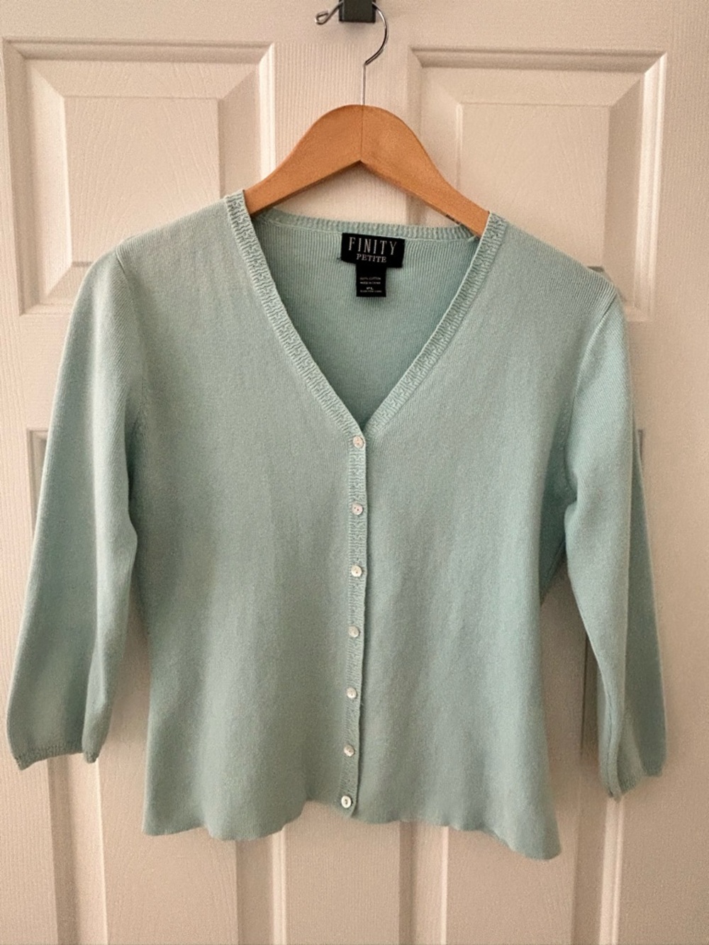 Finity 2 Pc Twinset Cardigan & Sleeveless Top 100% Cotton Knit Mint Green Sz PL - Picture 4 of 16